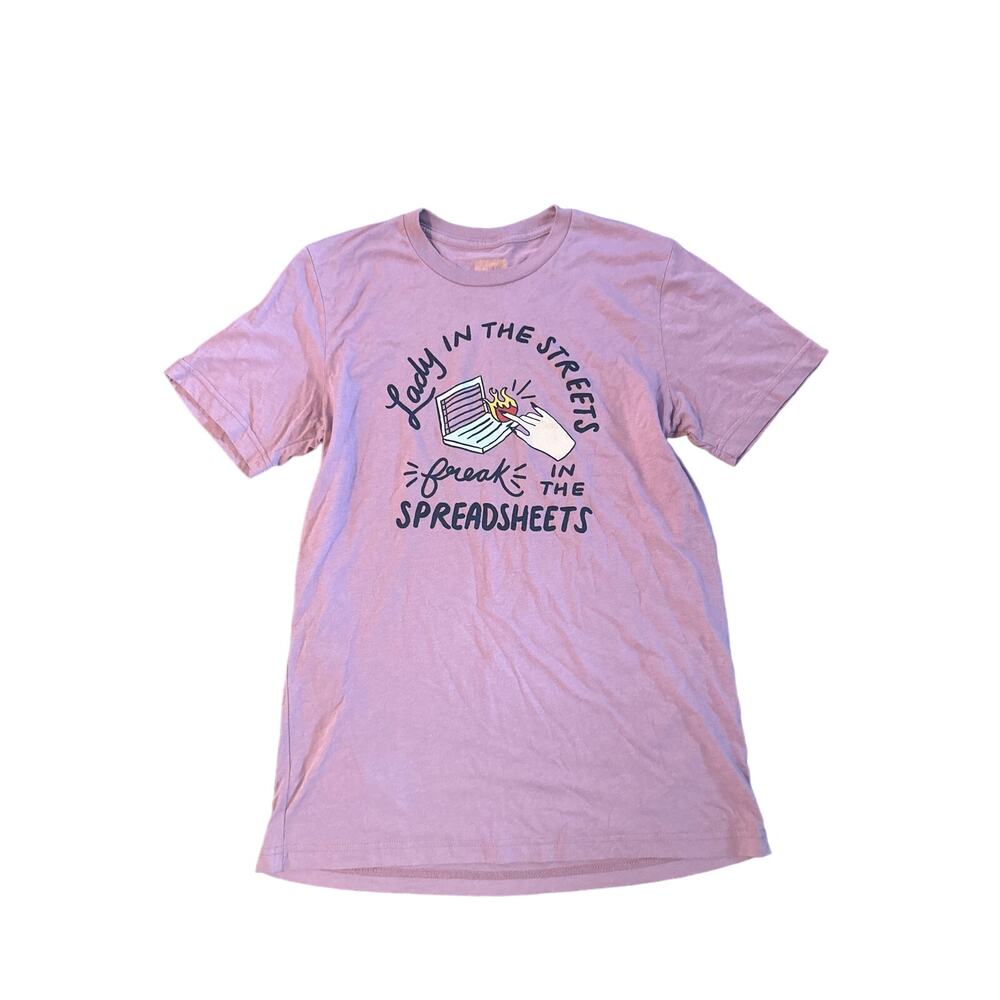 Women M SMP Lady In The Streets Freak In The Spreadsheets Pink Tee T-Shirt Top